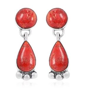 Santa Fe Style Red Coral Dangle Earrings In Sterling Silver